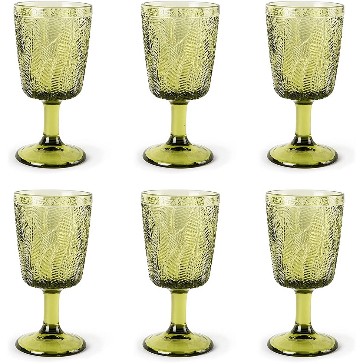 Calice vino bicchiere vetro verde LEAF set 6 pezzi cod.64949